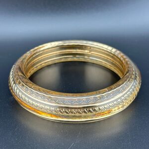 Vintage Clear Lucite Encased Gold-Tone Metal Bangle Bracelet Chunky Plastic